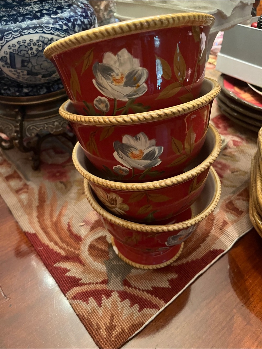 Raymond Waites Red Bowls  with Gold Trim And 💐 Flowers